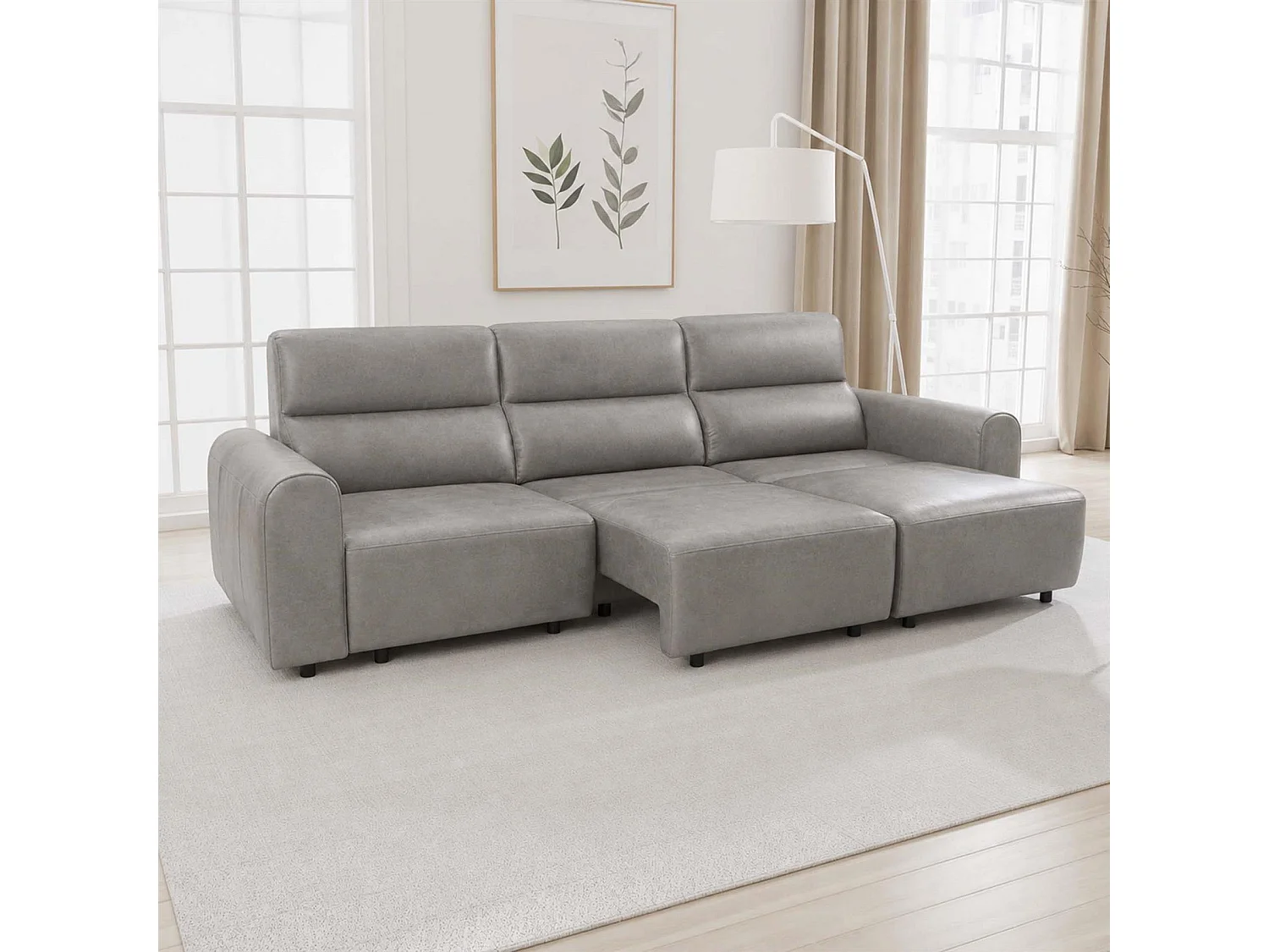 Corby Grey 3 Seater Electric Recliner Sofa Leather Look High Back