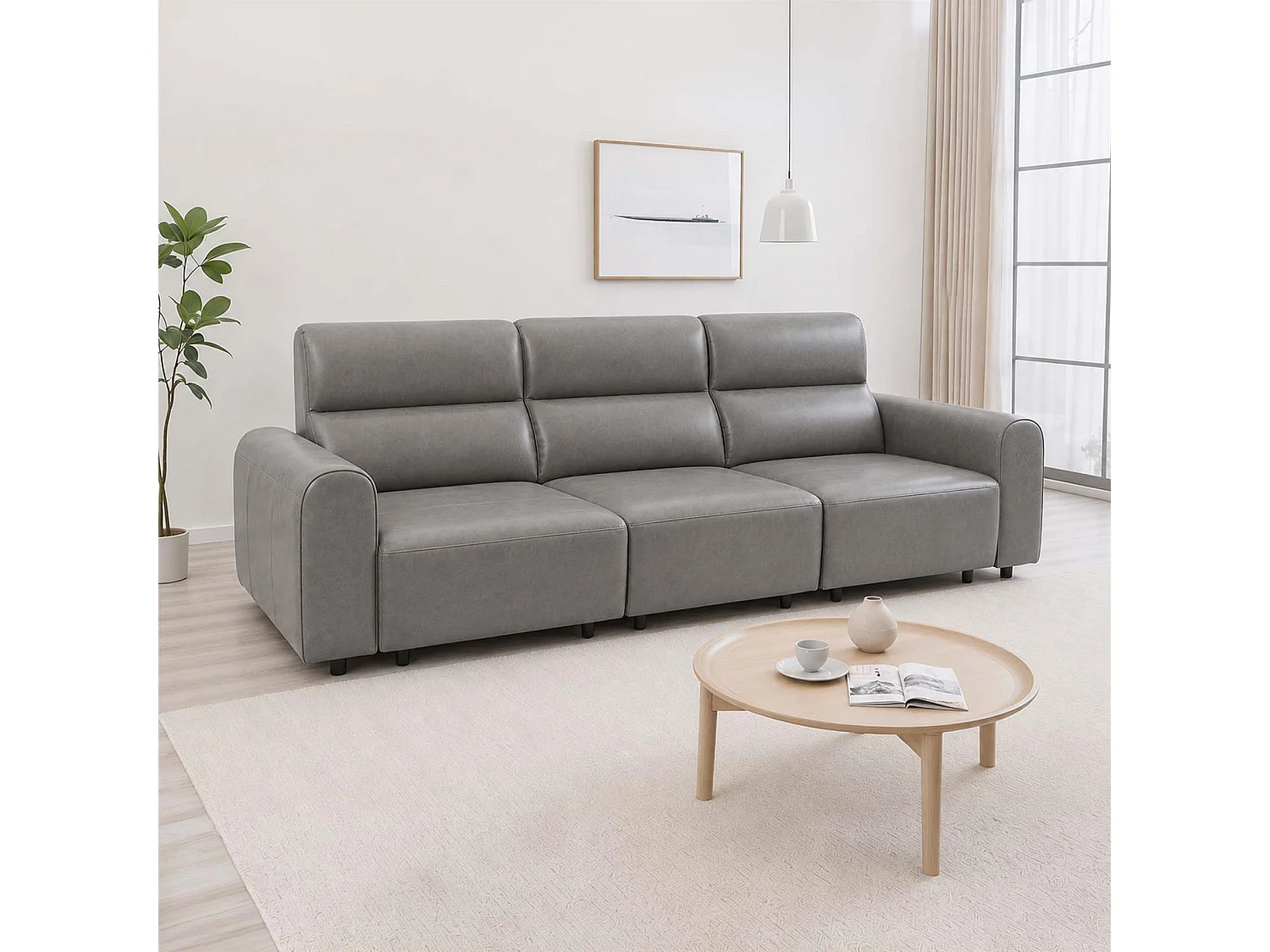 Corby Grey 3 Seater Electric Recliner Sofa Leather Look High Back