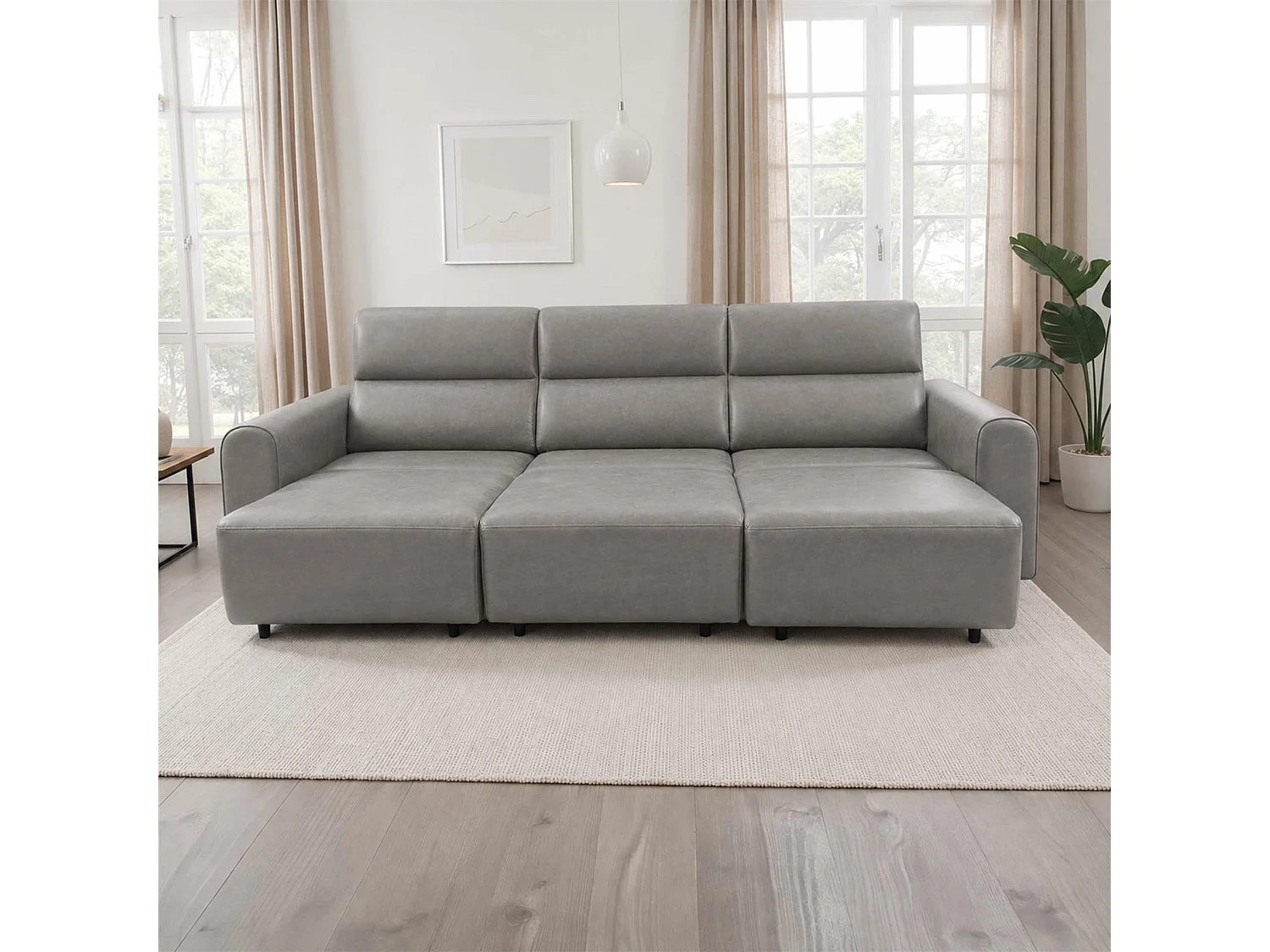 Corby Grey 3 Seater Electric Recliner Sofa Leather Look High Back