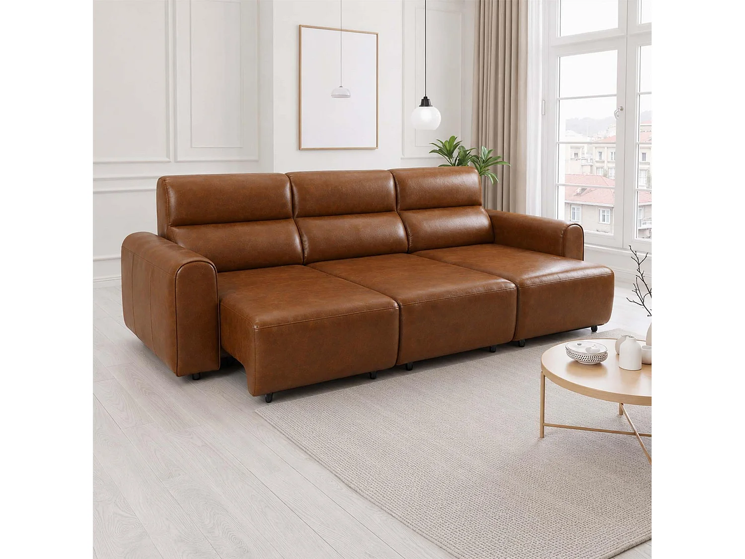 Corby Brown 3 Seater Electric Recliner Sofa Leather Look High Back