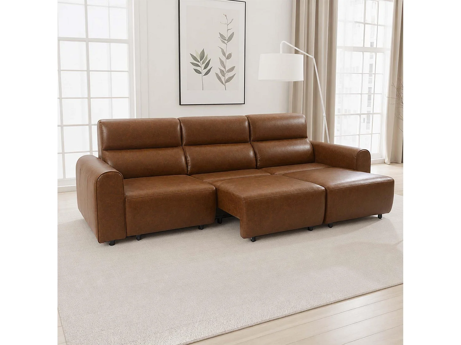 Corby Brown 3 Seater Electric Recliner Sofa Leather Look High Back
