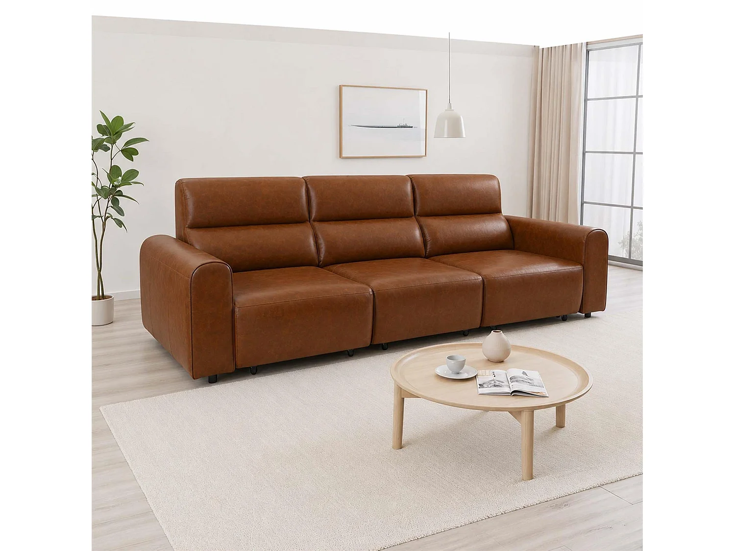 Corby Brown 3 Seater Electric Recliner Sofa Leather Look High Back