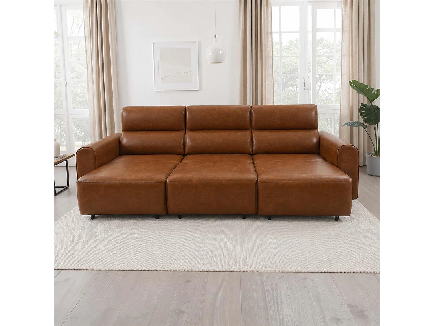 Corby Brown 3 Seater Electric Recliner Sofa Leather Look High Back