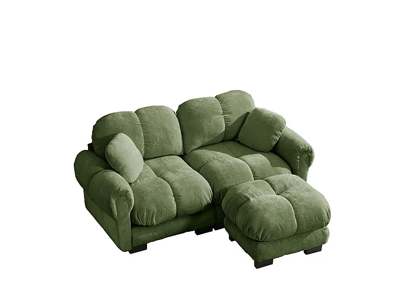Sofá esquinero modular en Chenilla, con puf extraíble y 2 cojines, 190x149x90cm, Verde