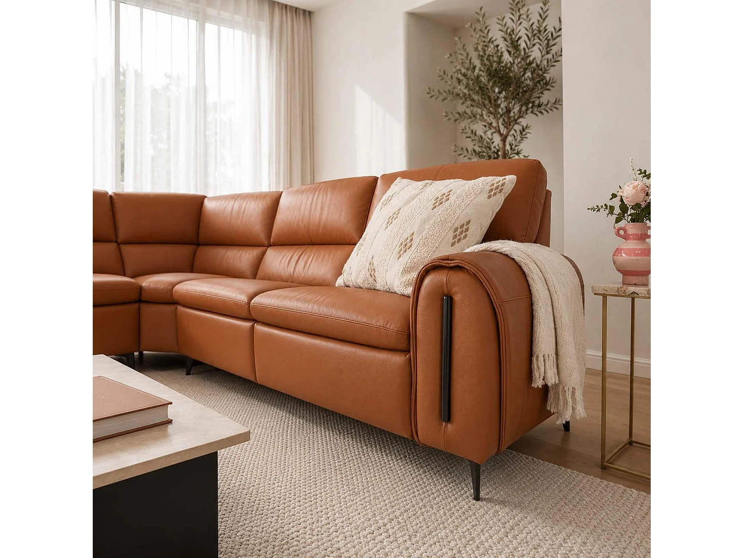 Aria L Shaped  Electric Recliner Sofa Tan Large Corner 5 Seater