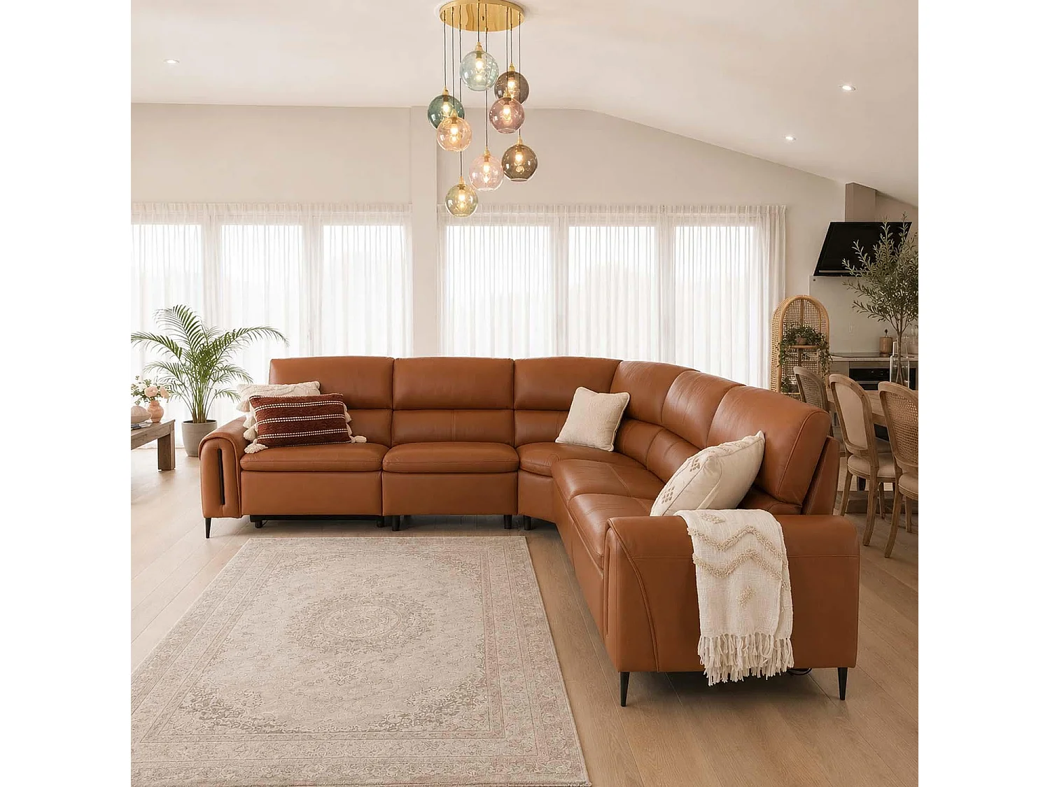 Aria L Shaped  Electric Recliner Sofa Tan Large Corner 5 Seater