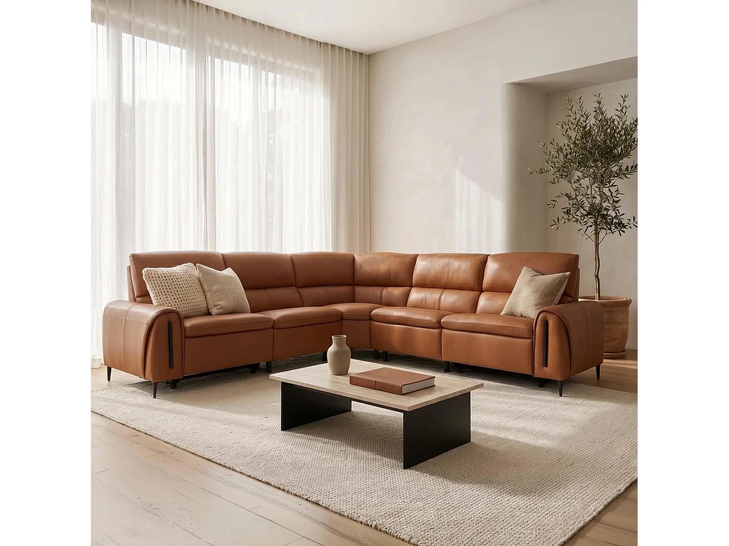 Aria L Shaped  Electric Recliner Sofa Tan Large Corner 5 Seater
