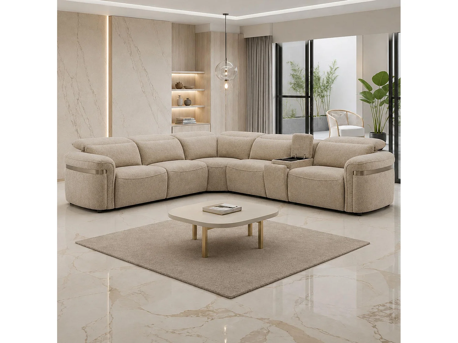 Buxley Beige 5 Seater Electric Reclining Corner Sofa with Console