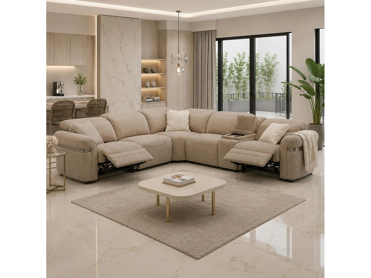 Buxley Beige 5 Seater Electric Reclining Corner Sofa with Console