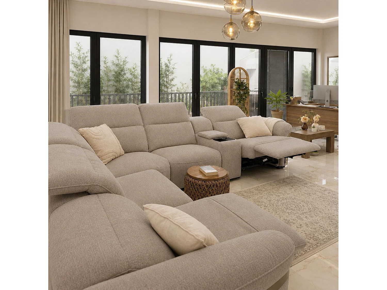 Buxley Beige 5 Seater Electric Reclining Corner Sofa with Console