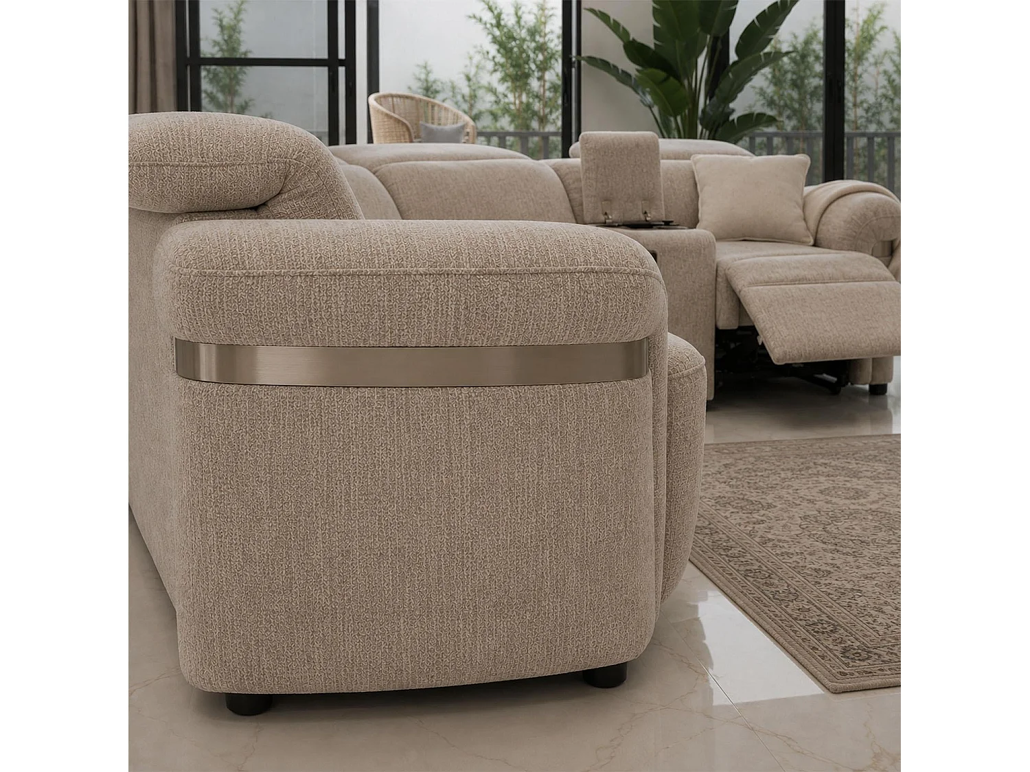 Buxley Beige 5 Seater Electric Reclining Corner Sofa with Console