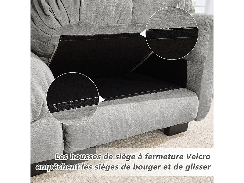 Sofá esquinero modular en Chenilla, con puf extraíble y 2 cojines, 260x149x90cm, Gris