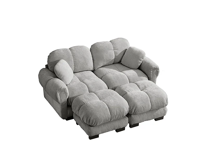 Canapé d'angle modulable en Chenille, avec 2 pouf et 2 oreillers, 190x149x90cm, Gris