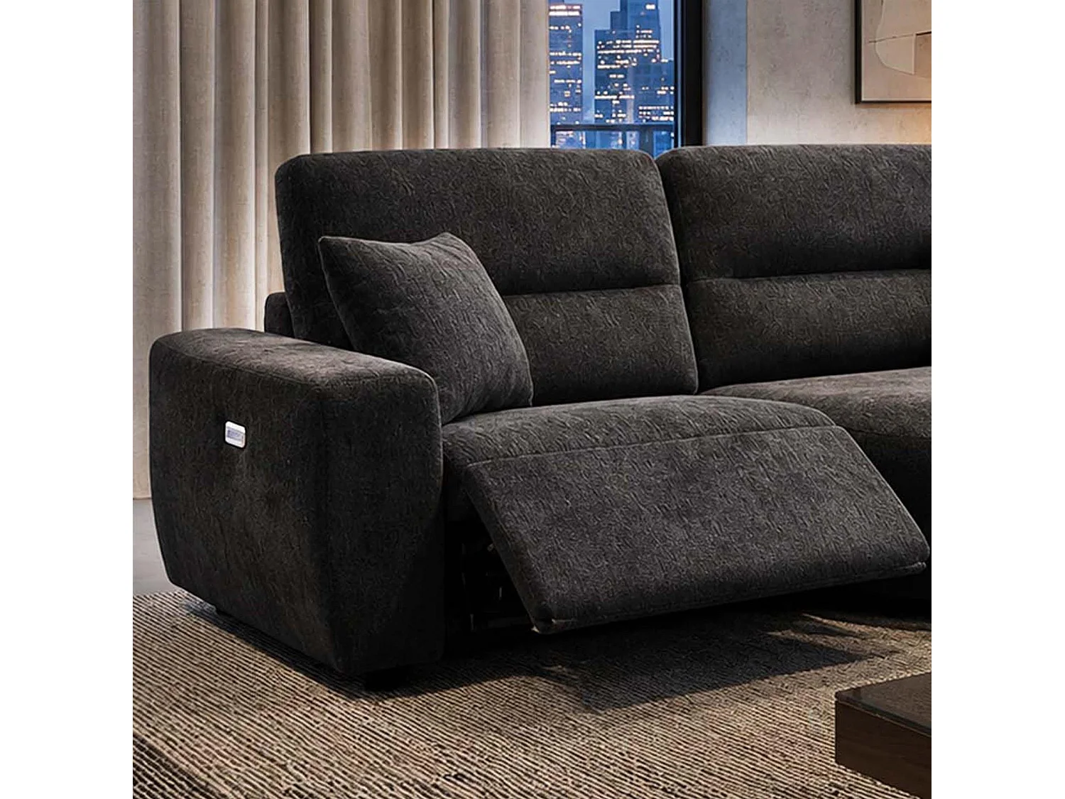 Denton Black Right Hand Electric Recliner Chaise Sofa Chenille Fabric