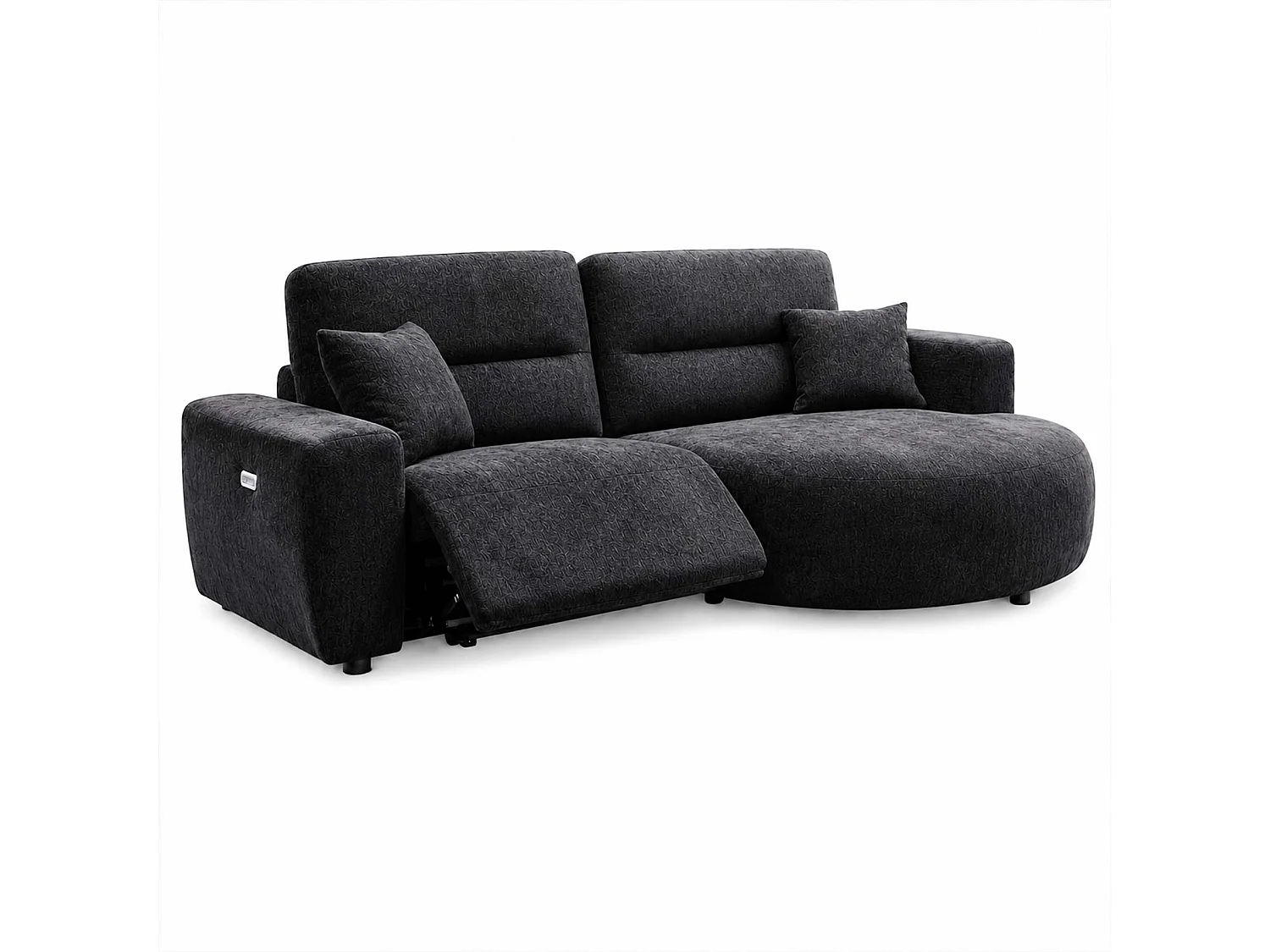 Denton Black Right Hand Electric Recliner Chaise Sofa Chenille Fabric