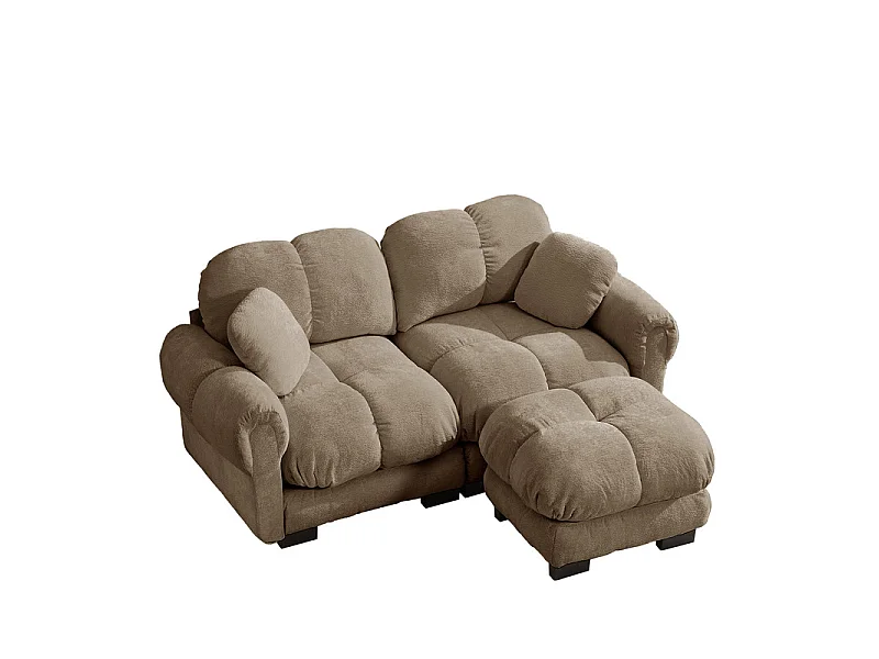 Sofá esquinero modular en Chenilla, con puf extraíble y 2 cojines, 190x149x90cm, Marrón
