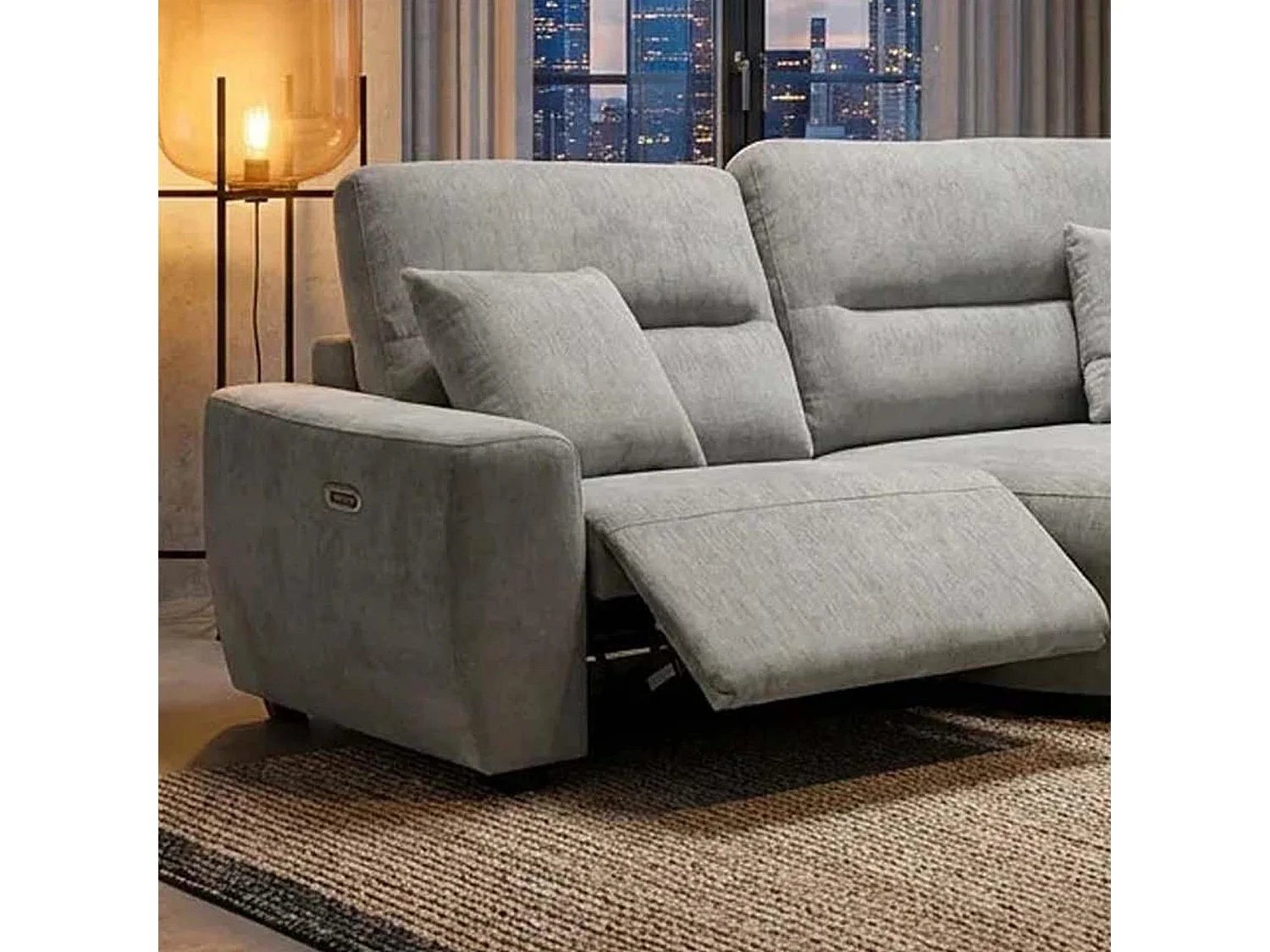 Denton Grey Right Hand Electric Recliner Chaise Sofa Chenille Fabric