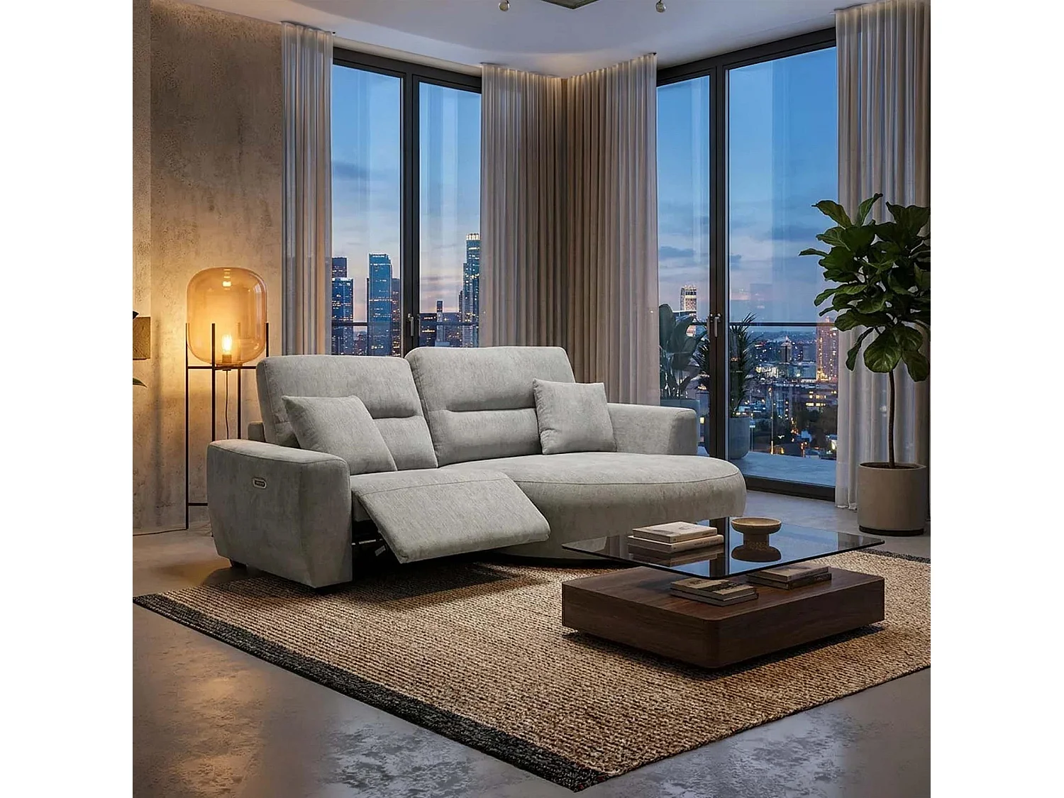 Denton Grey Right Hand Electric Recliner Chaise Sofa Chenille Fabric