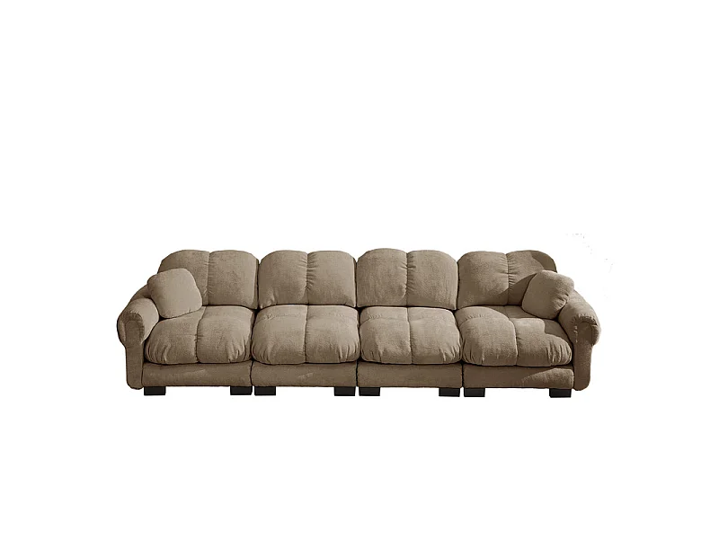 Sofá 4 plazas en Chenilla, con asiento acolchado y 2 cojines, 330x86x90cm, Marrón