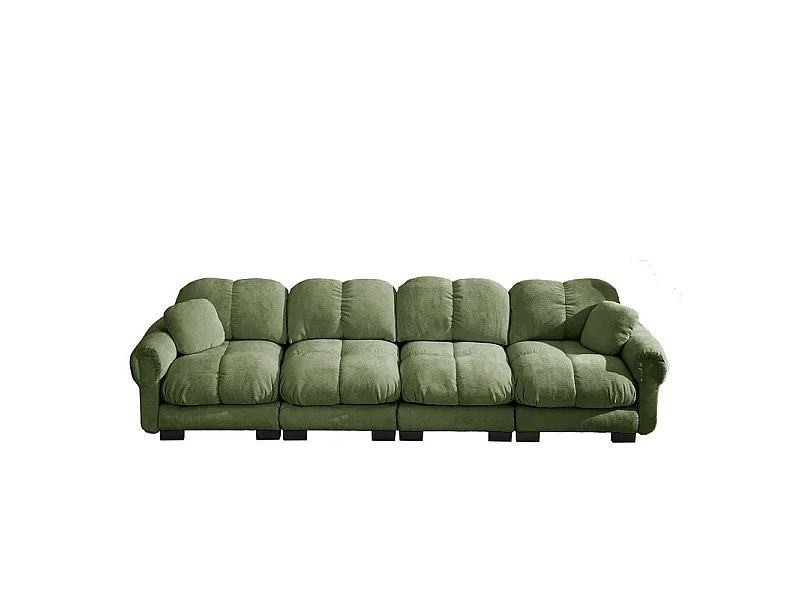 Sofá 4 plazas en Chenilla, con asiento acolchado y 2 cojines, 330x86x90cm, Verde
