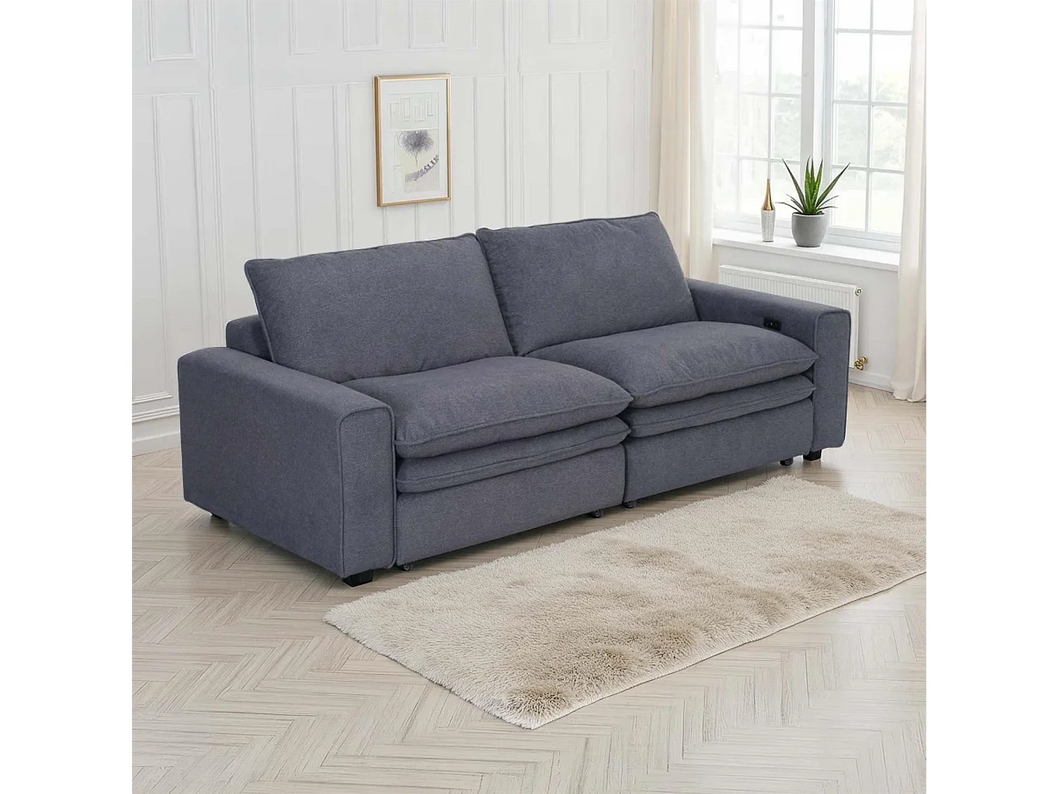 Finchley Grey Fabric Cloud Electric Sliding Seats 2 Seater Sofa Bed