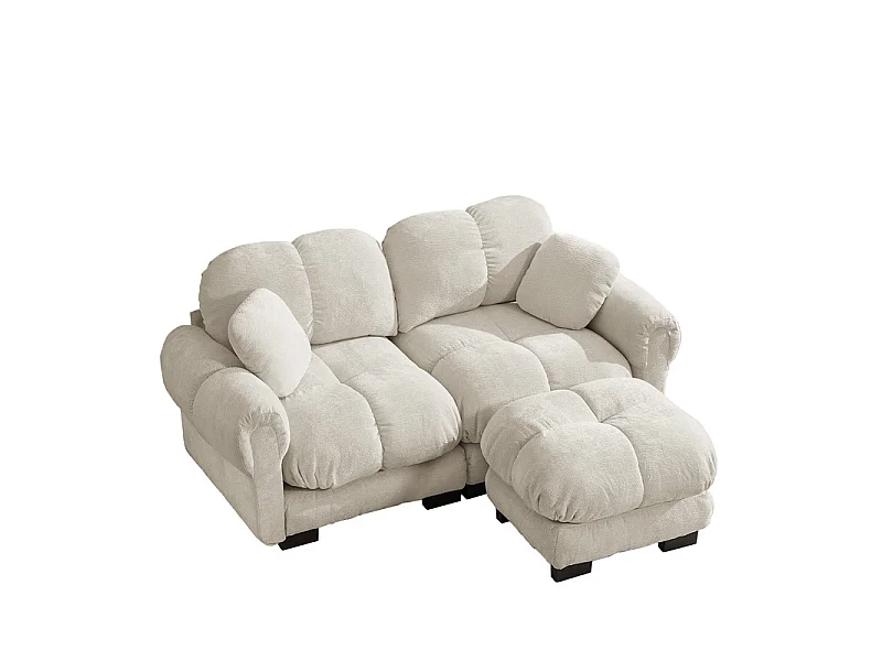Sofá esquinero modular en Chenilla, con puf extraíble y 2 cojines, 190x149x90cm, Beige