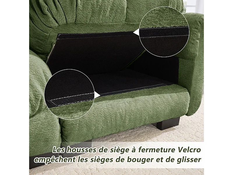Sofá esquinero modular en Chenilla, con puf extraíble y 2 cojines, 260x149x90cm, Verde