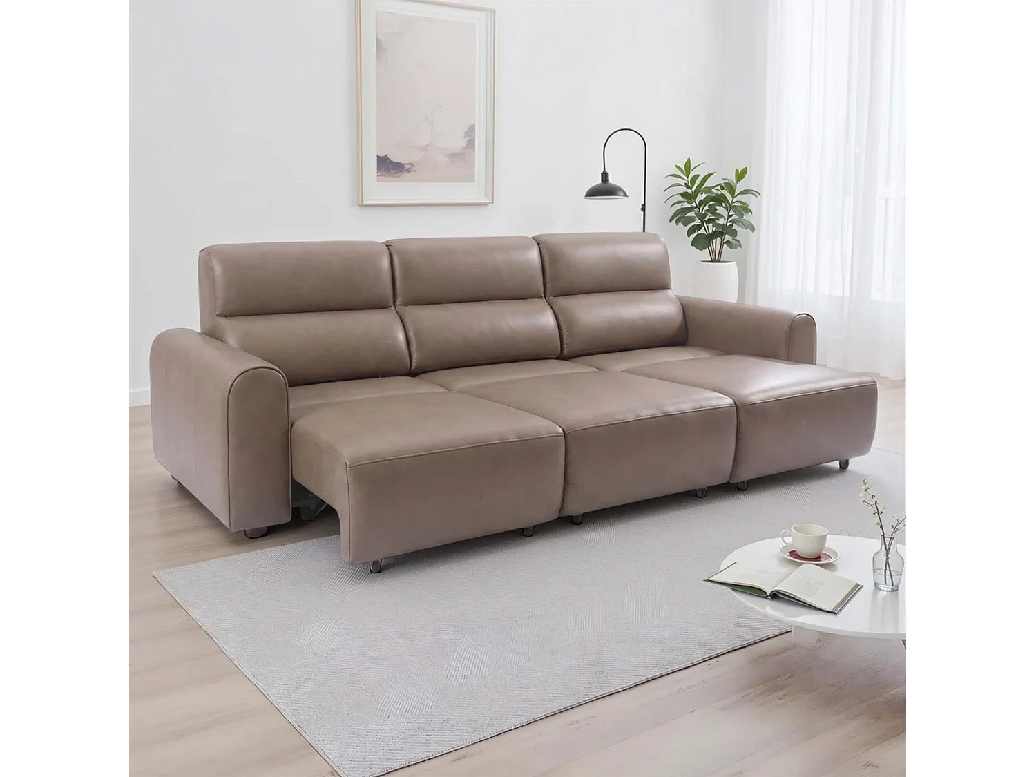 Corby Coffee 3 Seater Electric Recliner Sofa Leather Look High Back