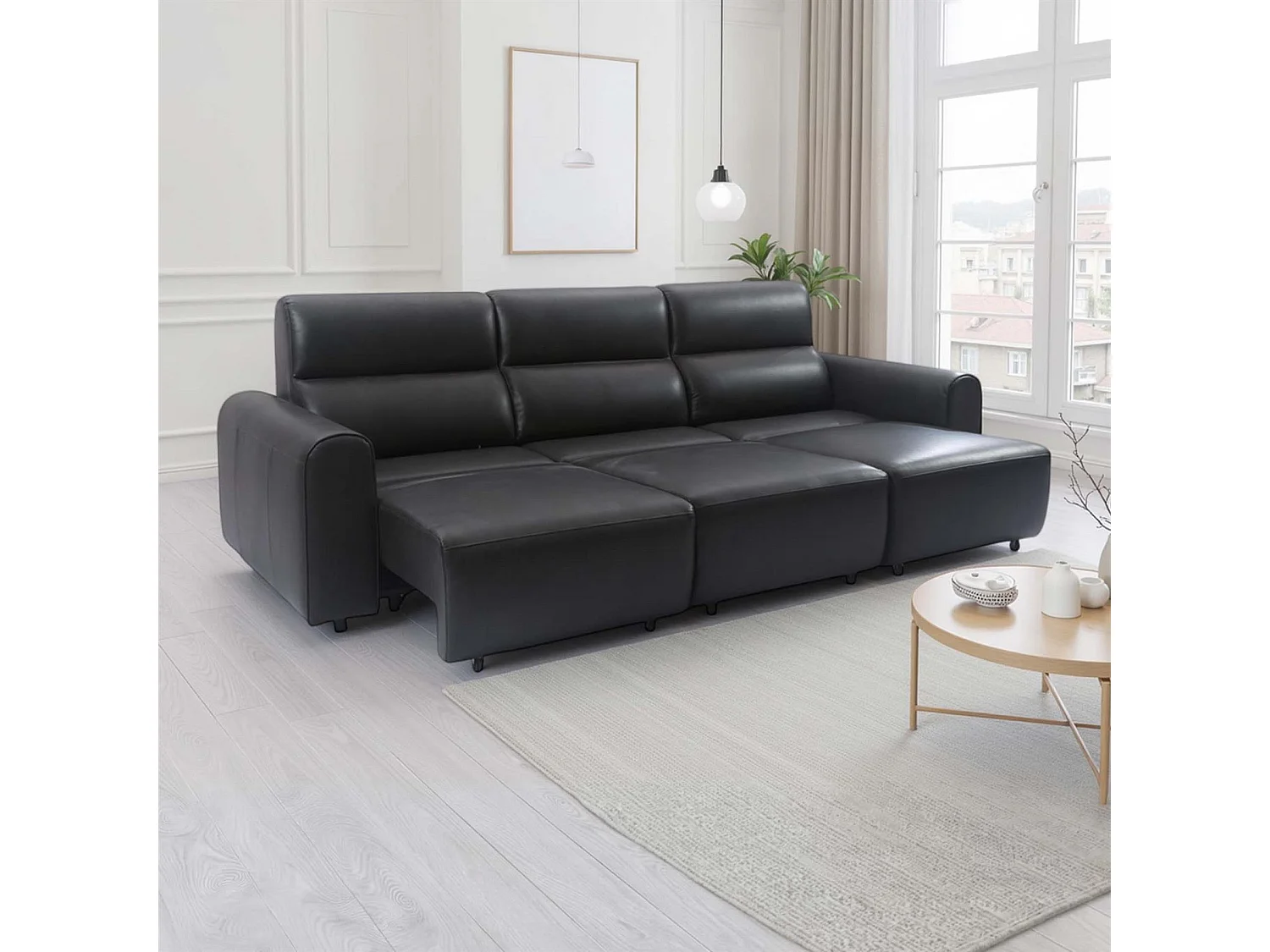 Corby Black 3 Seater Electric Recliner Sofa Leather Look High Back
