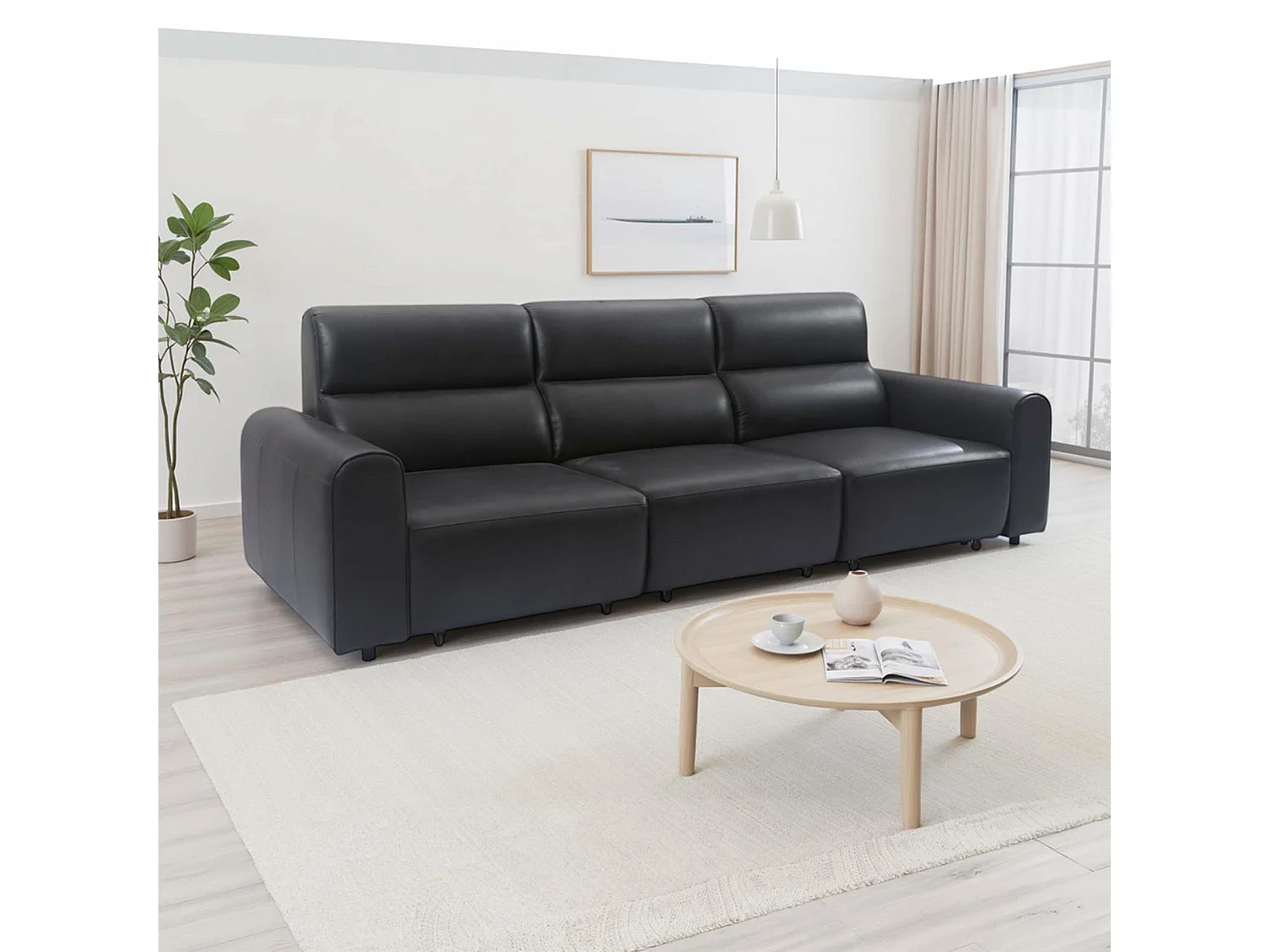 Corby Black 3 Seater Electric Recliner Sofa Leather Look High Back