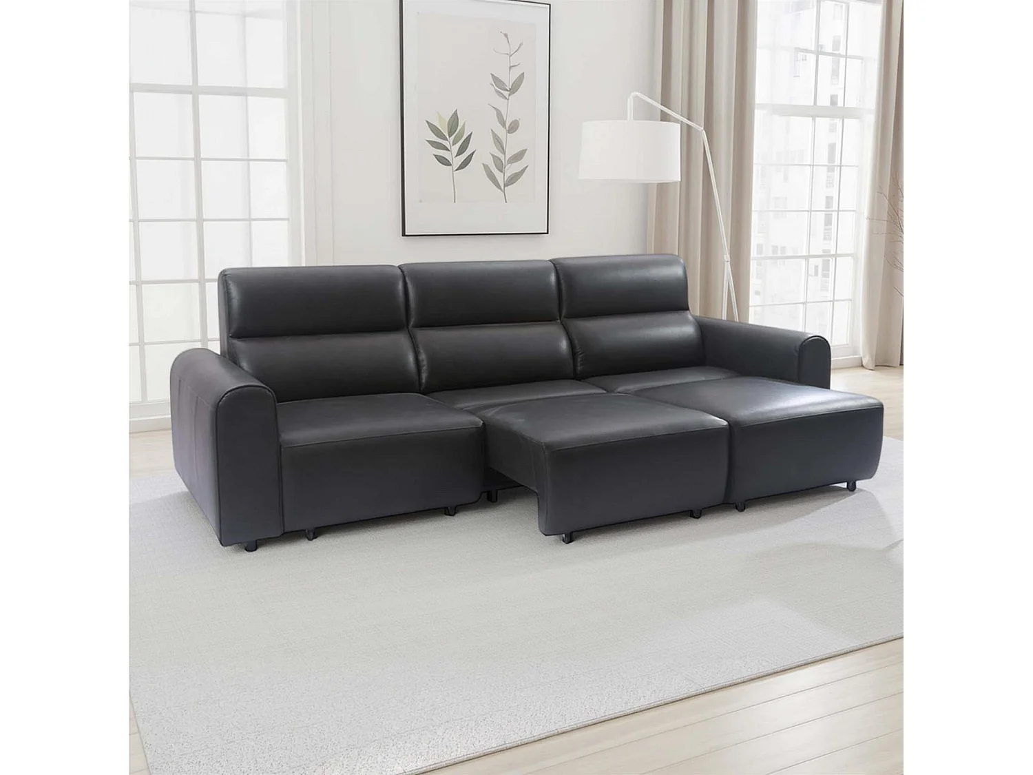 Corby Black 3 Seater Electric Recliner Sofa Leather Look High Back