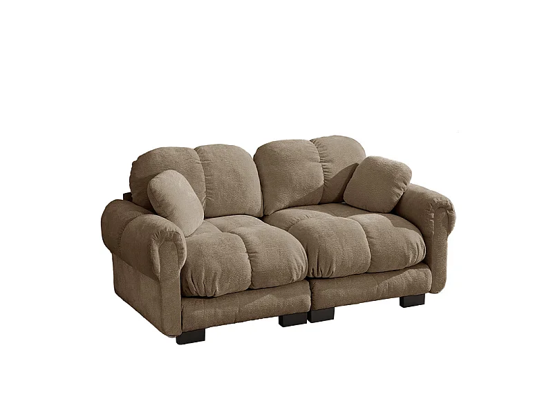 Sofá 2 plazas en Chenilla, con asiento acolchado y 2 cojines, 190x86x90cm, Marrón