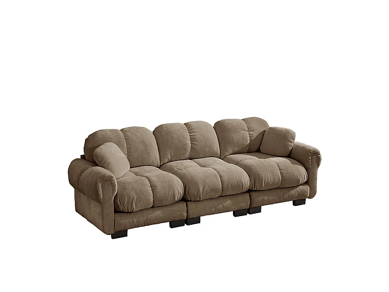 3-zits bank in Chenille, met gestoffeerde zitting en 2 kussens, 260x86x90cm, Bruin