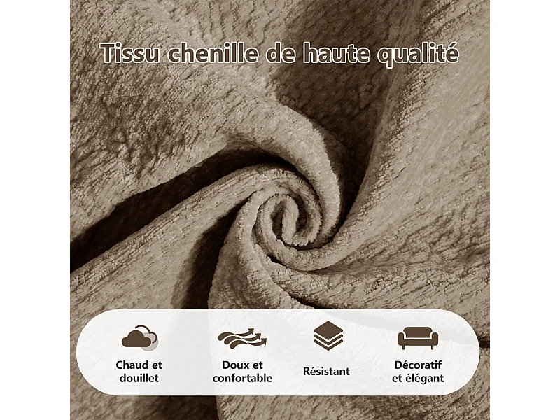 3-zits bank in Chenille, met gestoffeerde zitting en 2 kussens, 260x86x90cm, Bruin