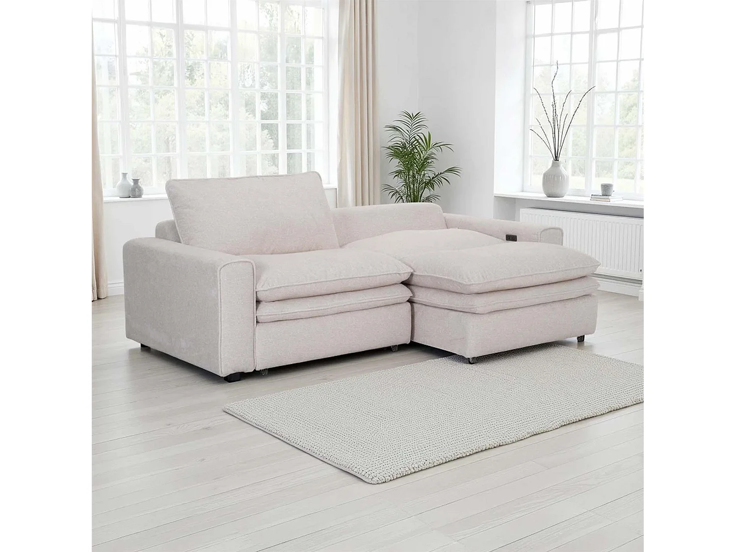 Finchley Beige Fabric Cloud Electric Sliding Seats 2 Seater Sofa Bed