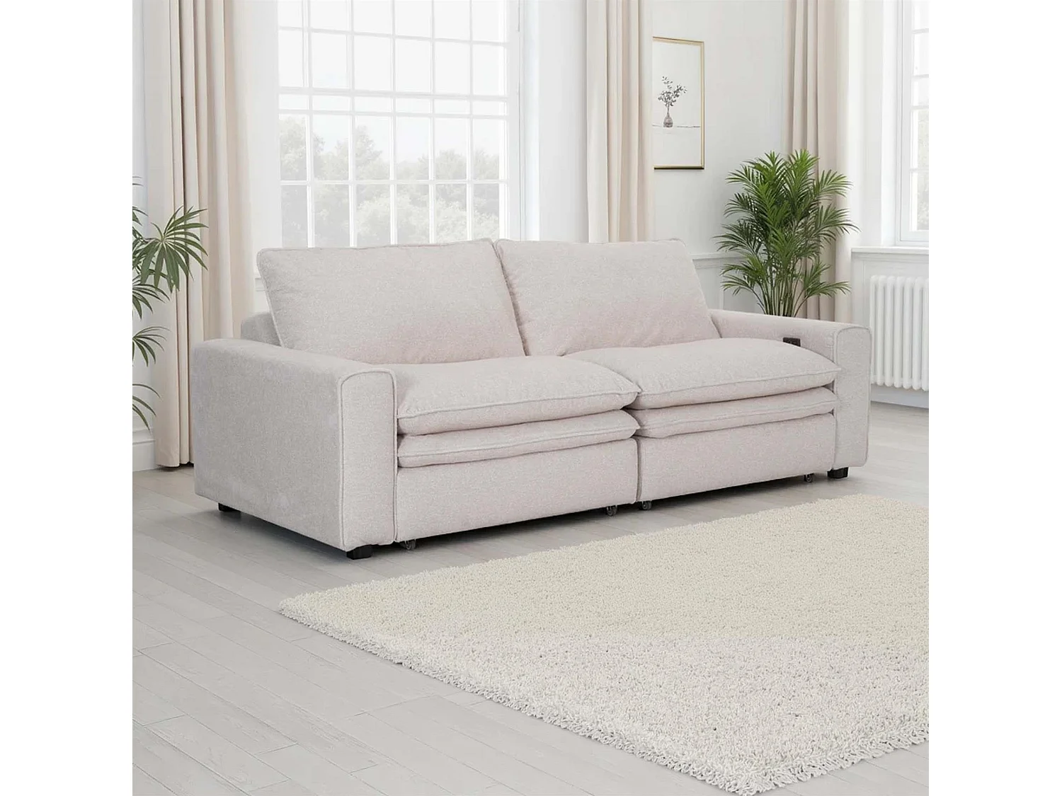 Finchley Beige Fabric Cloud Electric Sliding Seats 2 Seater Sofa Bed