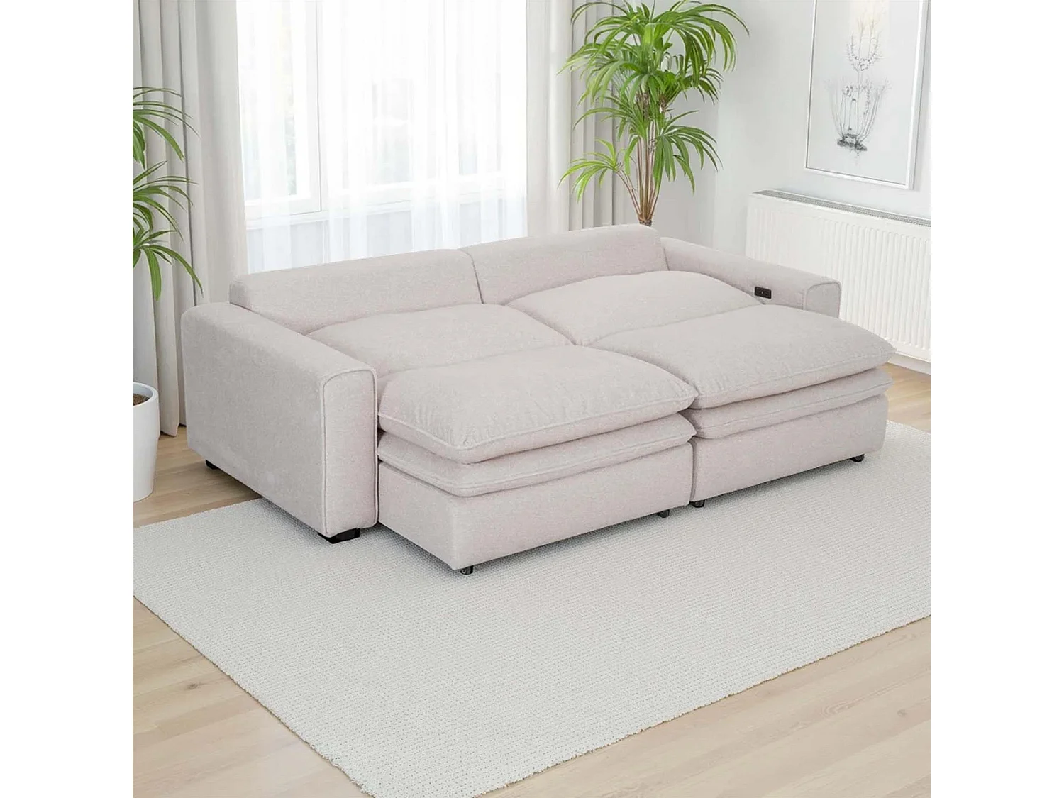 Finchley Beige Fabric Cloud Electric Sliding Seats 2 Seater Sofa Bed
