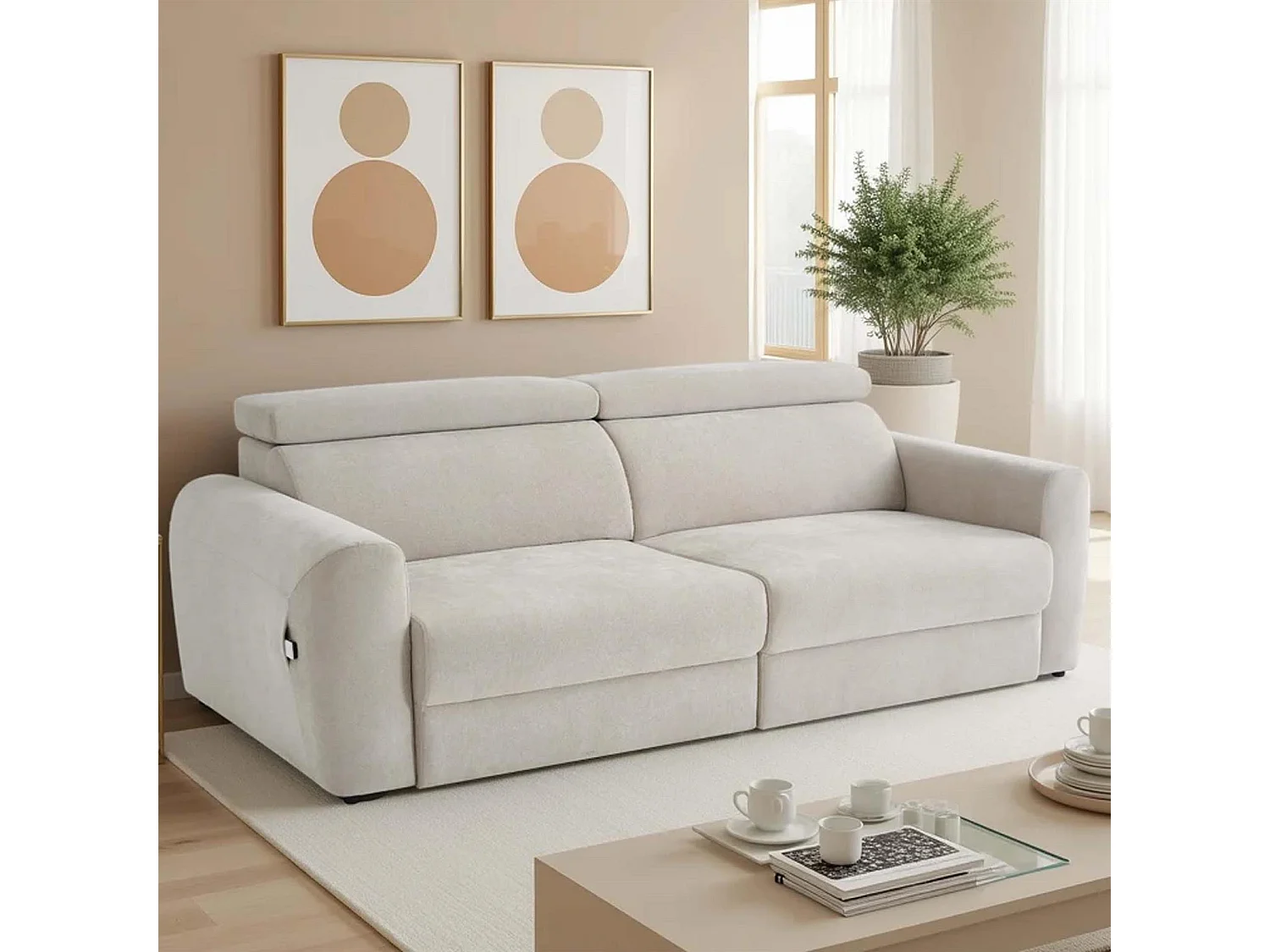 Dawson Beige 3 Seater Electric Sofa Bed with Power Sliding Seats