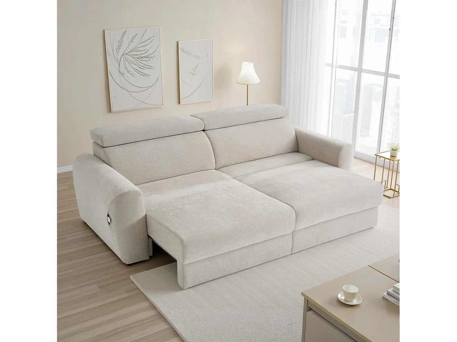 Dawson Beige 3 Seater Electric Sofa Bed with Power Sliding Seats