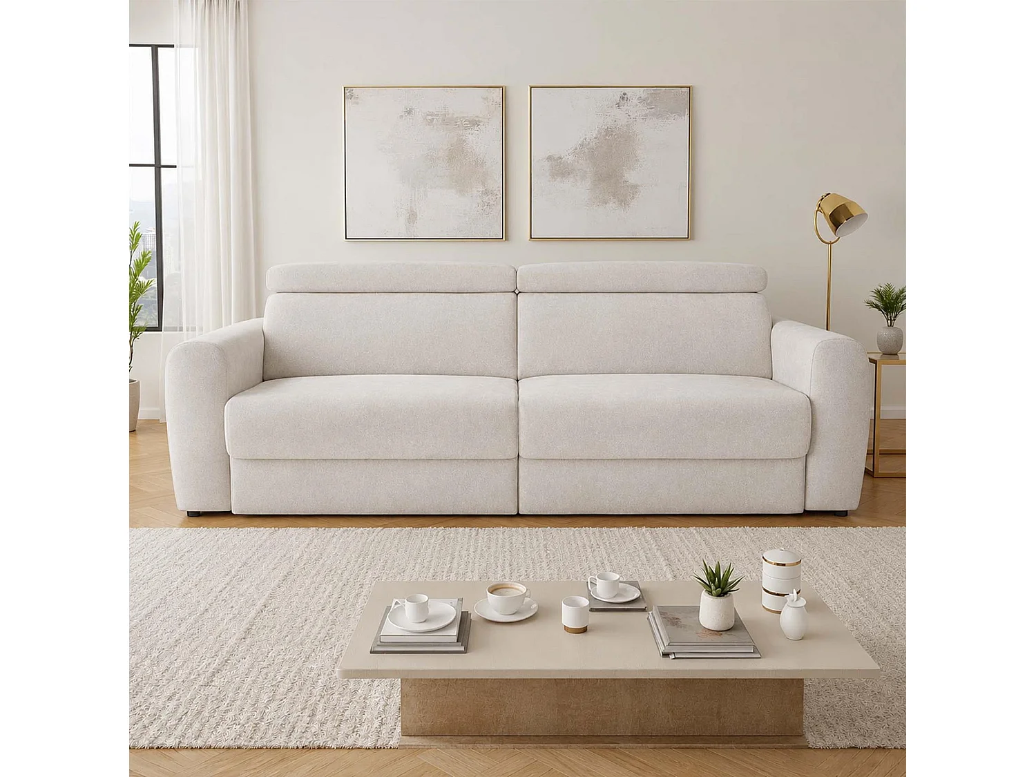 Dawson Beige 3 Seater Electric Sofa Bed with Power Sliding Seats
