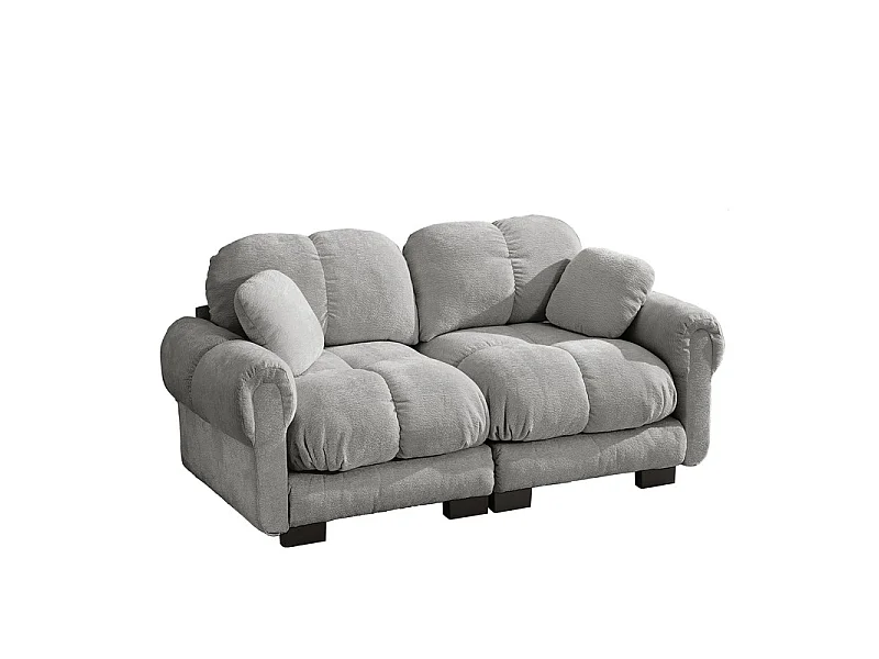 Canapé 2 places en Chenille, avec assise rembourrée et 2 oreillers, 190x86x90cm, Gris