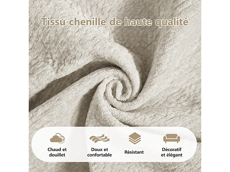 Sofá esquinero modular en Chenilla, con puf extraíble y 2 cojines, 260x149x90cm, Beige