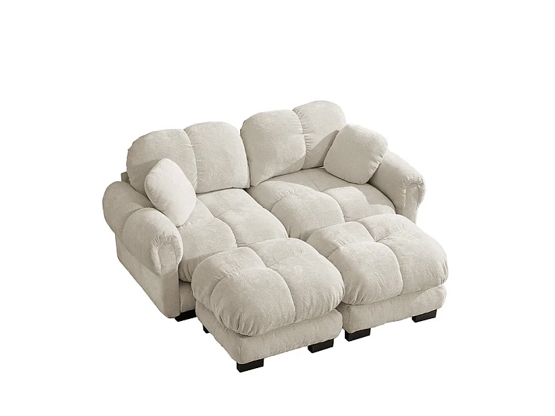 Sofá esquinero modular en Chenilla, con 2 puf y 2 cojines, 190x149x90cm, Beige