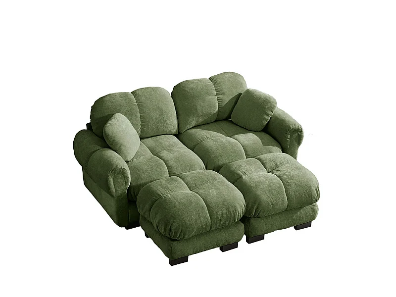 Sofá esquinero modular en Chenilla, con 2 puf y 2 cojines, 190x149x90cm, Verde