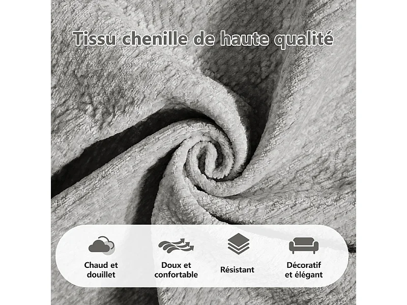 Sofá 3 plazas en Chenilla, con asiento acolchado y 2 cojines, 260x86x90cm, Gris