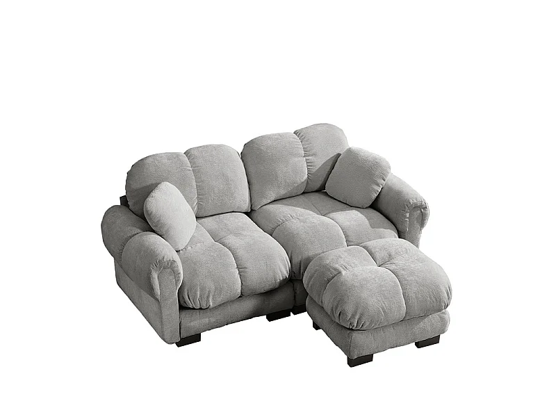 Canapé d'angle modulable en Chenille, avec pouf amovible et 2 oreillers, 190x149x90cm, Gris