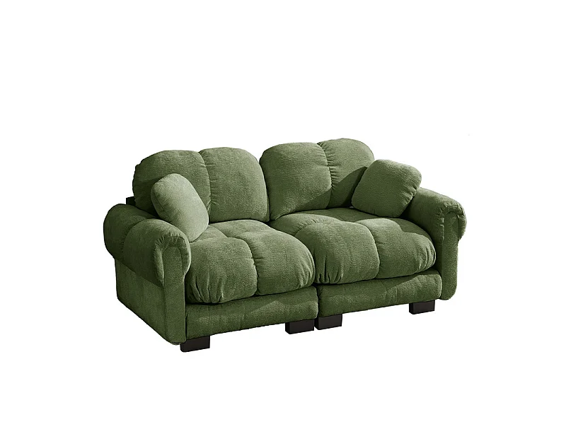Sofá 2 plazas en Chenilla, con asiento acolchado y 2 cojines, 190x86x90cm, Verde