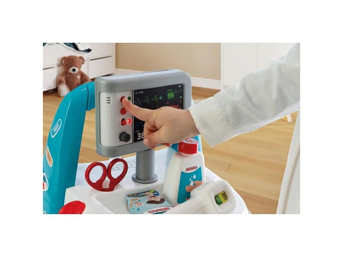 Smoby Chariot médical électronique avec effets sonores et lumineux, mallette et 25 accessoires