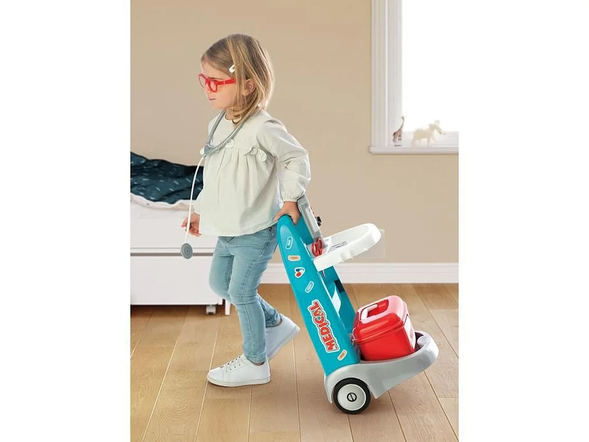 Smoby Chariot médical électronique avec effets sonores et lumineux, mallette et 25 accessoires