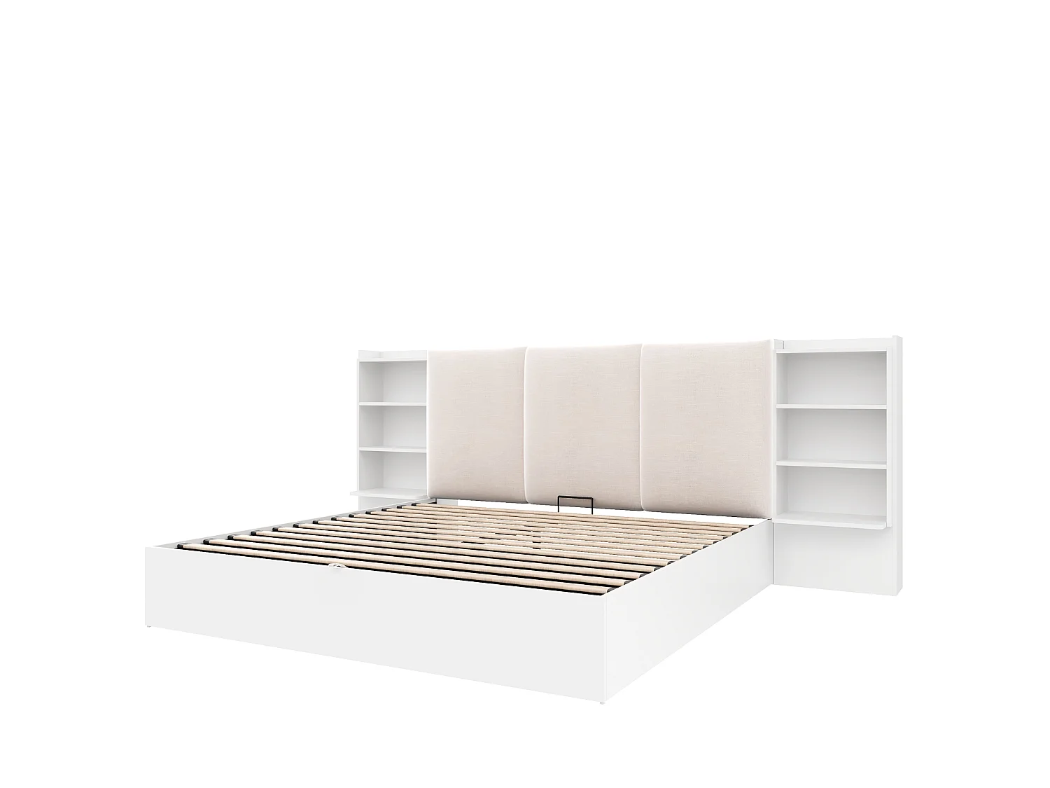 180 x 200 cm Stauraumbett mit 6 Fächern und LED-Beleuchtung - MDF + Sperrholz + Leinen - Weiß (Matratze nicht enthalten)